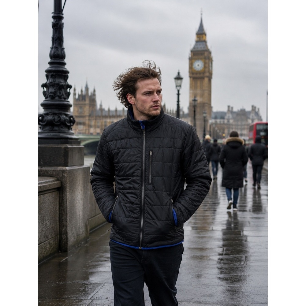 Lands' End Mens Large PrimaLoft Quilted Puffer Jacket Black Insulated Full Zip